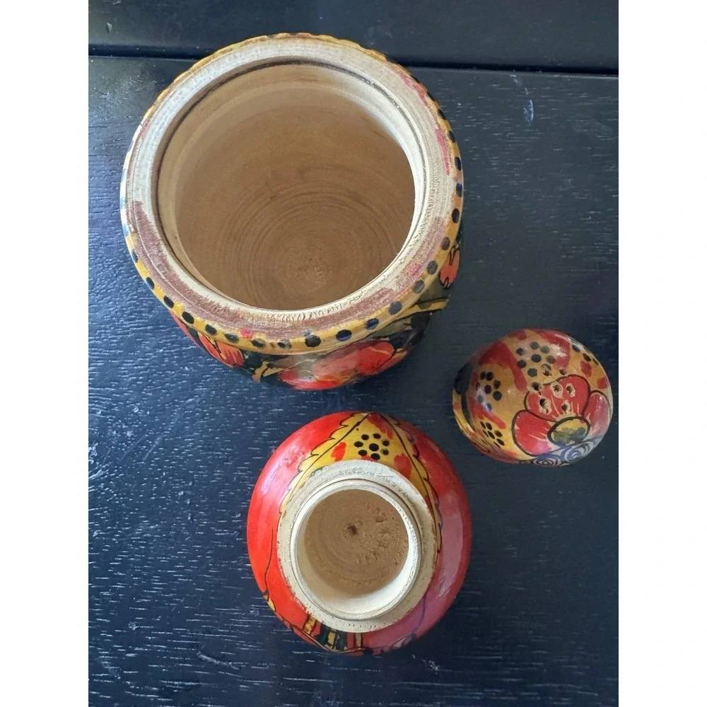 Soviet Russian Easter Wooden Spice Condiment Shaker Jar Set Matryoshka XB VTG